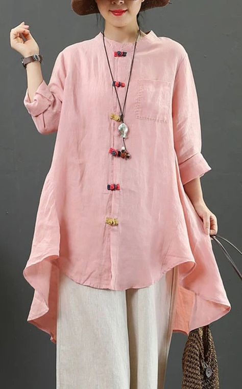 Linen Blouses For Women, Long Tunics For Women, Linen Blouses, Linen Style Fashion, Kurti Patterns, Long Kurti Designs, Linen Fashion, Stylish Summer Outfits, High Design