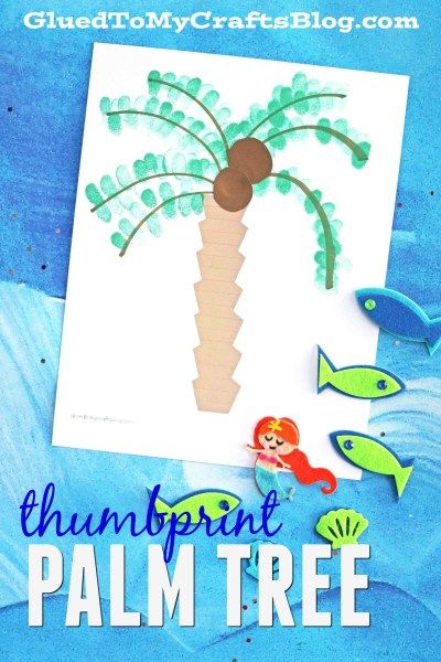 Thumbprint Palm Tree- Summer Kid Craft Idea w/free printable template Florida Crafts For Preschool, Florida Crafts For Kids, Luau Crafts, Florida Crafts, Hawaii Crafts, Beach Crafts For Kids, Palm Tree Crafts, Summer Kindergarten, Hawaiian Crafts