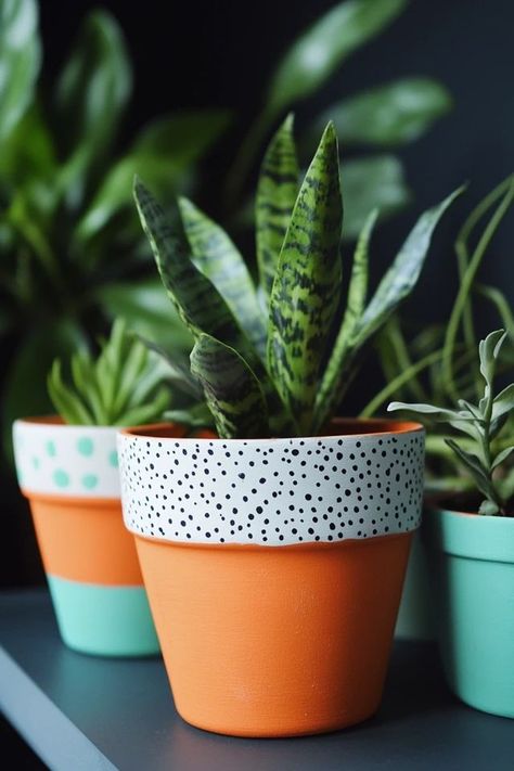 "Brighten up your garden with DIY Painted Terra Cotta Pots! 🎨🪴 Perfect for adding a splash of color to your plants. 🌟✨ #PaintedPots #DIYProjects #GardenDecor" Painted Flower Pots Aesthetic, Diy Pot Plants, Diy Painted Pots Ideas, Flower Pots Painting Ideas, Painting Terra Cotta Pots Ideas, Pot Art Ideas, Terracotta Pots Painted Diy, Painted Flower Pots Terra Cotta, Cute Planter Ideas