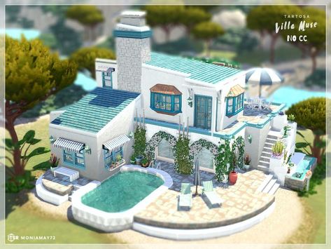 Sims 4 Beach House, Family Lot, Santorini House, The Sims 4 Lots, Sims 4 Family, Greek Villas, Sims 4 House Building, Island Villa, Greek House