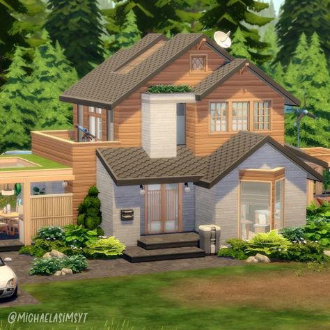 Eco Living House, Eco House Exterior, Sims 4 Eco House, Sims 4 Exterior, Sims 4 Loft, Sims 4 Cottage, Sims 4 House, Sims 4 Family, Growing Together