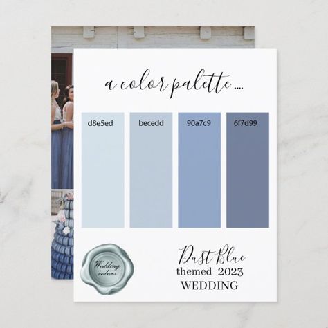 Dust Blue Wedding colors Palette Card 2023 Blue Wedding Colors Palette, Dust Blue Wedding, Wedding Colors Palette, Blue Wedding Colors, Blue Wedding Decorations, Hacienda Wedding, Wedding Advice Cards, Beach Wedding Colors, Zazzle Wedding