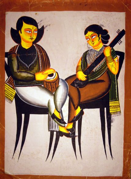 Kalighat painting musicians Kalighat Pot Painting, Bengal Painting, Patachitra Paintings, Kalighat Paintings, Egg Recipes Indian, Saraswati Pujo, Indian Instruments, Bengal Art, Art Forms Of India