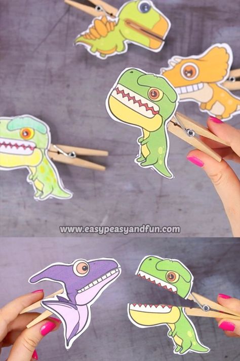 Warm up your printer as you’ll soon want to print these Dinosaurs Clothespin Puppets. Dinosaur Giveaway Ideas, Dinasour Craft Kids, Dinosaur Craft Toddler, Dino Paper Craft, Dinosaur Week Activities, Activities For School, Kids Dinosaur Crafts, Dinosaur Day Kindergarten, Dinasour Art And Craft For Kids