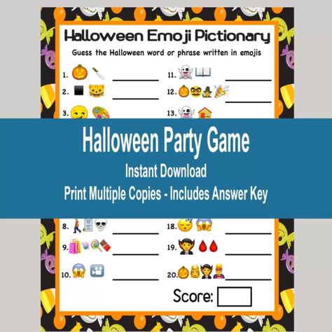 Halloween Emoji Game, Halloween Emoji Pictionary, Games Adults, Trivia Party, Halloween Trivia, Halloween Emoji, Fun Halloween Party Games, Spooky Games, Fun Halloween Games