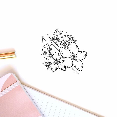 Ink Flower Tattoo, Belly Henna, Tattoo Designer, Gem Tattoo, Tattoo Floral, Crystal Tattoo, Small Rose Tattoo, Special Tattoos, Fine Line Tattoo