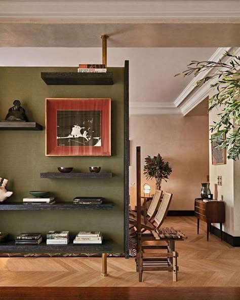 Minimalism Living, Olive Green Walls, Folding Screens, Room Revamp, 아파트 인테리어, Room Dividers, Cheap Decor, Contemporary Living Room, Contemporary Living