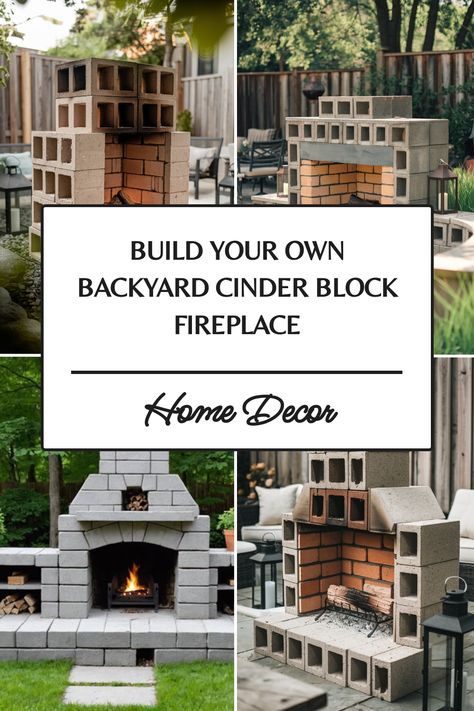 Backyard cinder block fireplaces with wooden accents and firewood, promoting DIY home decor. Small Backyard Fireplace Ideas, Cinder Block Kitchen, Cinder Block Fireplace, Block Fireplace, Build An Outdoor Fireplace, Cinder Block Fire Pit, Rustic Industrial Kitchen, Modern Bedroom Colors, Diy Outdoor Fireplace