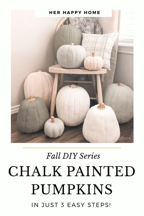 Chalk Paint Pumpkins, Painted Fake Pumpkins, Chalk Pumpkin, Diy Pumpkin Painting, Diy Pumpkin Decor, Pumpkins Decorated, Modern Farmhouse Fall Decor, Fall Decor On A Budget, Pumpkin Spray