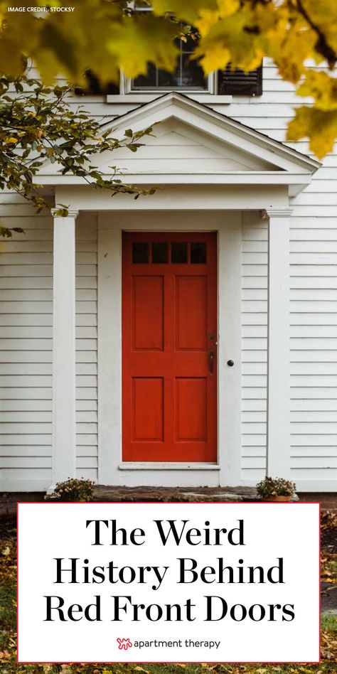 Red Front Doors, Colonial Front Door, Brick Colonial House, Red Door House, Exterior Door Colors, Front Door Styles, Red Front Door, Front Door Makeover, Symbol Of Luck