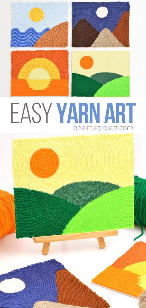 Photo of different yarn art versions Who Am I Art Project, Diy Art Projects For Kids, Summer Camp Art And Craft Ideas, Rice Art For Kids, Yarn Painting For Kids, Creative Art Projects For Kids, Art Ideas For Elementary Students, Elementary School Crafts For Kids, Yarn Art Ideas