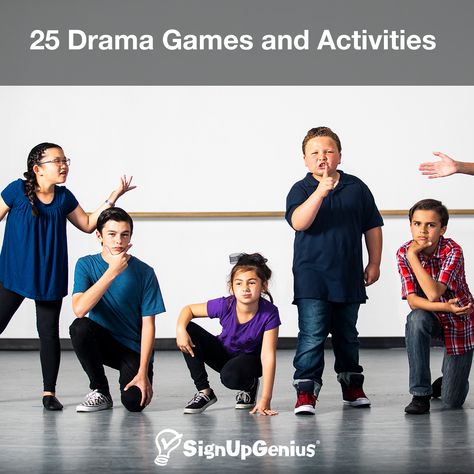 25 Drama Games and Activities Theater Games For Middle School, Drama Games Middle School, Drama Games For Kindergarten, Theatre Camp Ideas, Performance Art Ideas, Acting Games For Kids, Drama Activities For Kids, Improv Games For Kids, Drama Club Ideas