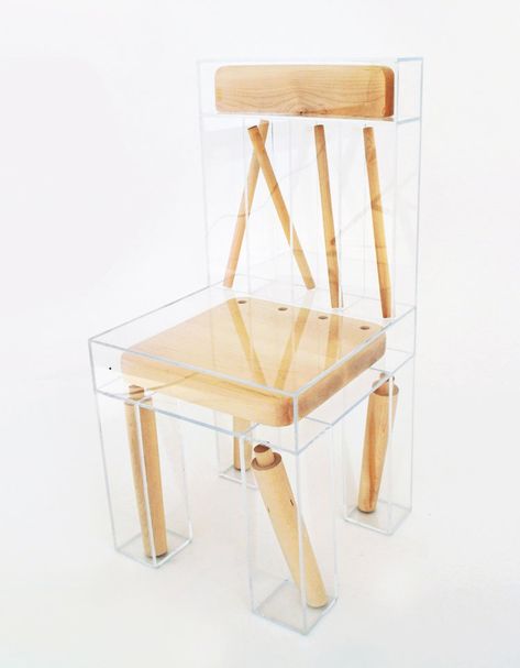 An Exploded Chair Made Using a Wood Chair Disassembled and Sealed Within Clear Acrylic Boxes Poltrona Design, Chaise Design, Take A Seat, Cool Chairs, A Chair, Objects Design, Interior Furniture, Unique Furniture, Modern Chairs