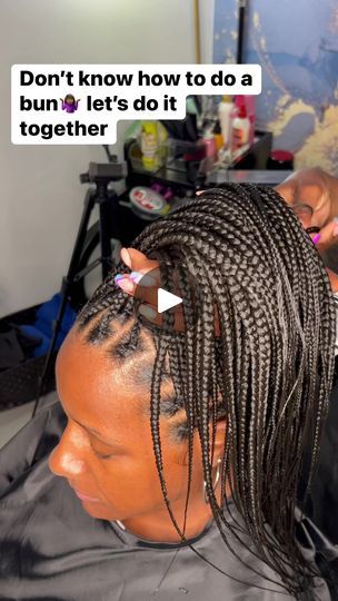 If you don’t know how to do a bun. Watch this👀. #bun #buntutorial #atlanta #atl #atlantahairstylist #knotlessbraids #knotless #gwinnett | Bella’s Braid Chateau Box Braids Hairstyles In A Bun, How To Put Your Knotless Braids In A Bun, High Bun Knotless Braids, How To Do A Bun With Knotless Braids, Knotless Braid Bun Styles, How To Put Knotless Braids In A Bun, Knotless Bun Hairstyles, Knotless In A Bun, How To Put Your Braids In A Bun