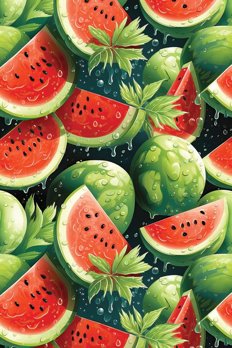 Fruits Pattern Design, Fruit Repeat Pattern, Fruits Background Wallpapers, Fruit Art Projects, Aesthetic Watermelon, Fruit Wallpaper Pattern, Fruits Wallpaper, Summer Prints Wallpaper, Repeatable Pattern