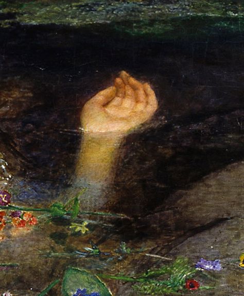 John Everett Millais, "Ophelia" close-up, Tate Gallery, London Ophelia Painting, Art Student Aesthetic, John Waterhouse, Everett Millais, Tears Art, John Everett Millais, Water Nymphs, Tate Gallery, Willow Branches