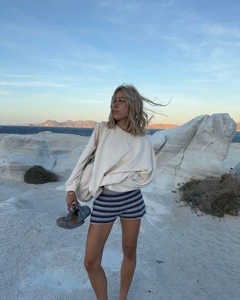 fav memories from our milos trip mixed with some behind the scene🩵🛒 Knit Shorts Outfit Summer, Cool Crochet Outfits, Crochet Shorts Outfit Summer, Knit Summer Outfit, Knitted Top Summer, Knit Shorts Outfit, Crochet Set Outfit, College Crochet, Crochet Shorts Outfit