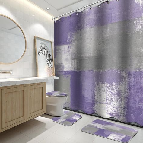 PRICES MAY VARY. [The Purple Shower Curtain Set Includes] 1 Purple Shower Curtain with 12-pack Hooks, 1 Bath Mat, 1 Contour Mat, 1 Toilet Lid Cover.This bathroom sets size is suitable for most bathrooms. [Easy to Install] With our 12 sturdy free hooks, you can easily install this adult shower curtain to decorate wherever you want to decorate. for example Bathroom, Dressing Table, Holiday Home, Main Bathroom, Children's Bathroom, Guest Suite, Etc. [Purple Shower Curtain] Made of soft and high qua Purple And Grey Curtains, Gray And Purple Bathroom, Large Bath Rugs, Purple Shower, Purple Bathroom, Purple Shower Curtain, Childrens Bathroom, Bathroom Shower Curtain Sets, Purple Bathrooms