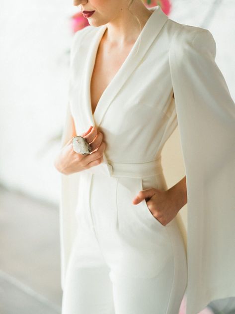 7949e456002b28988d38185bd30e77fddesc36155468ri Bridal Jumpsuit The Bride, Jumpsuit With Cape, Shower Dress For Bride, Bride Jumpsuit, Wedding Pantsuit, Geode Ring, Shower Outfits, Bridal Shower Inspiration, Bridal Shower Outfit