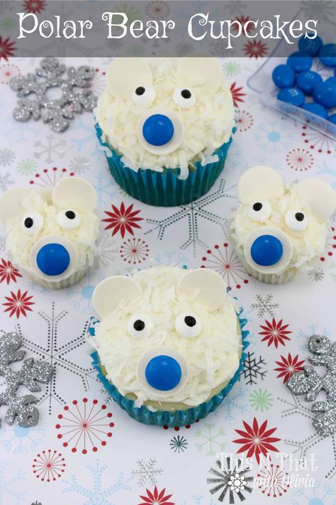 Polar Bear Cupcakes Recipe + Tutorial - This N That with Olivia Polar Bear Cupcakes, Polar Bear Cupcake, Animal Cupcake, Chocolate Peanut Butter Desserts, Chocolate Wafer, Bear Cupcakes, Coconut Chocolate, Winter Treats, Peanut Butter Desserts