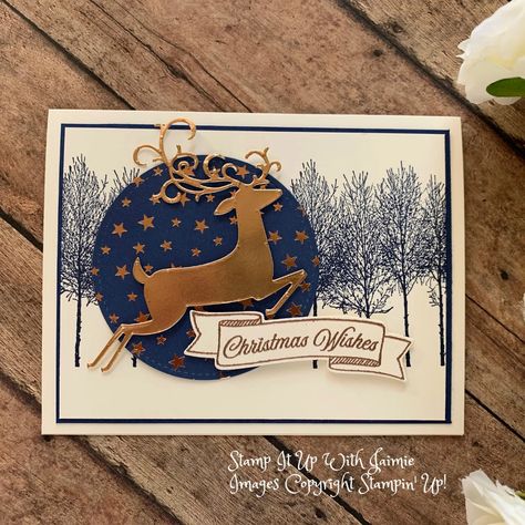 Stampin' Up! Dashing Deer Christmas Card Deer Christmas Cards, Deer Stamp, Homemade Holiday Cards, Christmas Cards 2018, Reindeer Card, Business Board, Deer Christmas, Homemade Christmas Cards, Stampin Up Christmas Cards