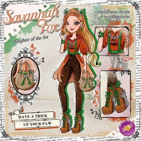 Polubienia: 618, komentarze: 6 – Clarity Ballet (@mellifluous.dream) na Instagramie: „Savannah Fox daughter of the Fox from The Fox and the Cat  #EverAfterHigh #EverAfterHighOC #EAH…” Ever After High Names, Ever After High Rebels, Ever After Dolls, Ballet Moves, High Pictures, Cat Character, Arte Sketchbook, Dream On, Ever After High