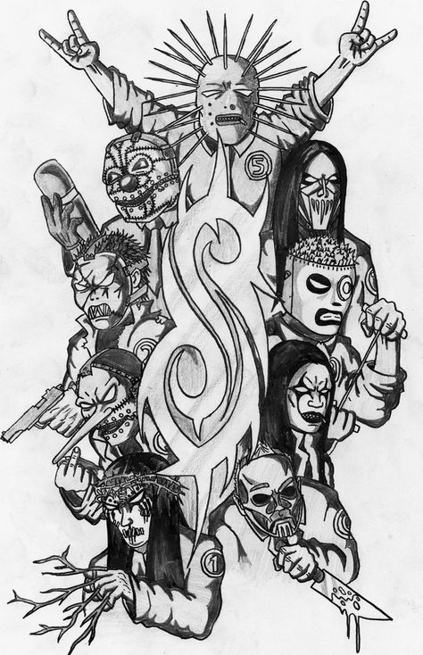 Slipknot Sketch, Band Coloring Pages, Slipknot Drawings, Slipknot Tattoo, Arte Heavy Metal, Metal Drawing, Rock Band Posters, Heavy Metal Art, Cowgirl Art