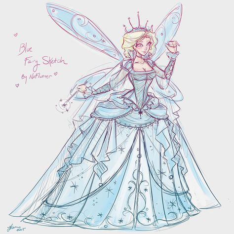 Blue Fairy (Pinocho) Fairy Sketch, Designed Clothes, Rendering Drawing, Princesses Disney, Disney Dreams, Princess Drawings, Blue Fairy, Doll Outfits, Outfit Design