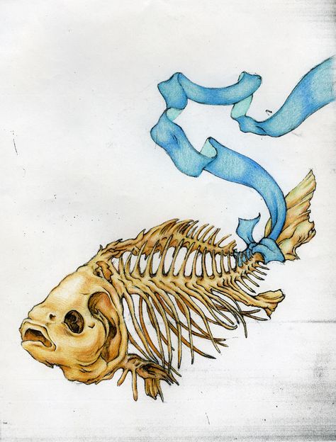 Fish skeleton Fish Skeleton Art, Tuna Art, Bleach Painting, Super Tuna, Fish Skeleton, Sticker Notebook, Skeleton Art, Notebook Ideas, Fish Art