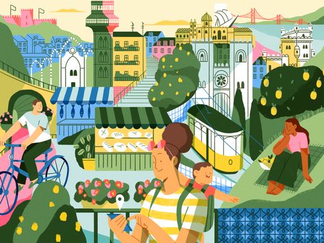 Tile Covers, City Illustration, Green City, Flat Illustration, Illustration Character Design, Editorial Illustration, Book Illustration, Mexico City, Day Trips