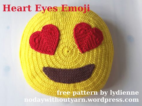 Actually I wanted to publish this pattern before Valentine’s Day. But I’ve been sick several times during the past weeks. But I think a little love is never wrong … So here’… Crochet Emoji, Heart Eyes Emoji, Emoji Pillows, Crochet Pillow Pattern, Crochet Pillows, Eyes Emoji, Hand Crochet Baby Blanket, Crochet Cushions, Crochet Pillow