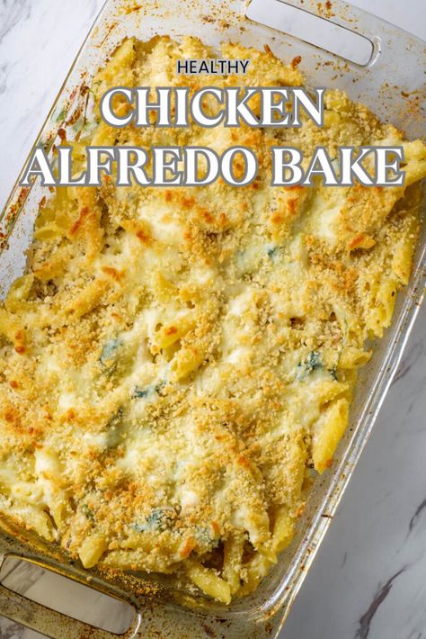 Chicken Alfredo Bake Recipe, Cheesy Chicken Alfredo, Healthy Chicken Alfredo, Chicken Wild Rice Casserole, Creamy Chicken Alfredo, Easy Cheesy Chicken, Baked Chicken Alfredo Pasta, Cheesy Pasta Bake, Creamy Pasta Bake