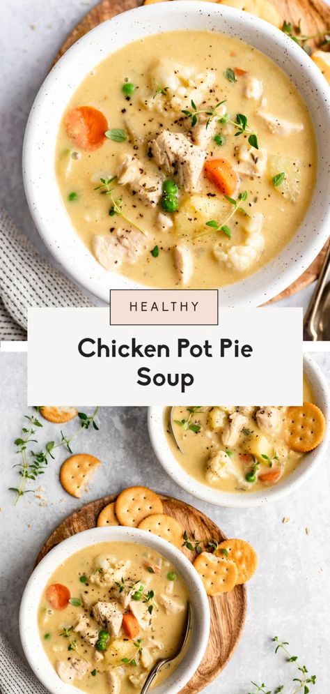 Soup Whole 30, Healthy Chicken Pot Pie Soup, Paleo Chicken Pot Pie, Healthy Chicken Pot Pie, Biscuits Diététiques, Chicken Pot Pie Soup, Pot Pie Soup, Ambitious Kitchen, Paleo Chicken