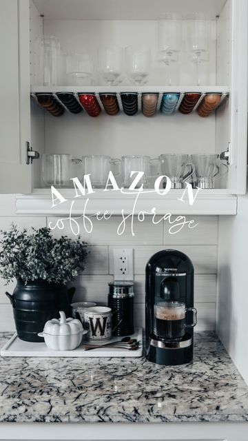 Outfit Inspo | Amazon Finds on Instagram: "Amazon Coffee ☕️ Storage! Need a better way to store your coffee pods?! Try this easy little project! These strips will work with any kind of coffee pods 👏🏻 . Comment below for a direct link or shop these finds in my bio! Everything is saved on both my Amazon 🇨🇦 + 🇺🇸 storefronts! 🫶🏼 . #founditonamazon #amazonhome #storageideas #storagesolutions #homeorganization #organizedhome #amazonfinds #amazonhomefinds #amazonmusthaves #amazonkitchen #amazon Nespresso Coffee Pod Storage, Coffee Station Nespresso, Coffee Pod Organization, Nespresso Setup Coffee Stations, Nespresso Coffee Bar Ideas Modern, Nespresso Set Up, Nespresso Pod Organization, Nespresso Organization, Nespresso Pod Storage Ideas