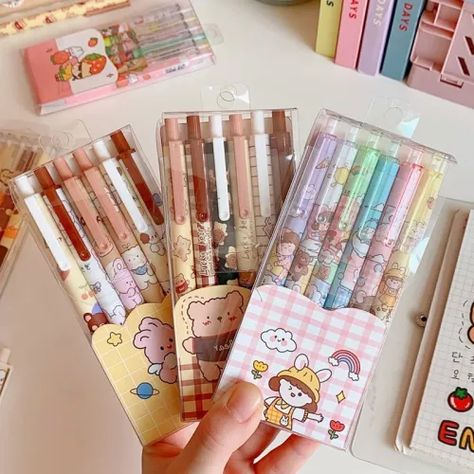 6 PCS Cute Ballpens Set School 0.5 mm Black Gel Pens Kawaii Korean stationery Pens for writing Kawaii Stationery Notebooks, Korean School Supplies, Sarasa Pens, Pretty School Supplies, Easy Korean Words, Stationery Obsession, Cute Stationary School Supplies, Cute School Stationary, Kawaii Pens