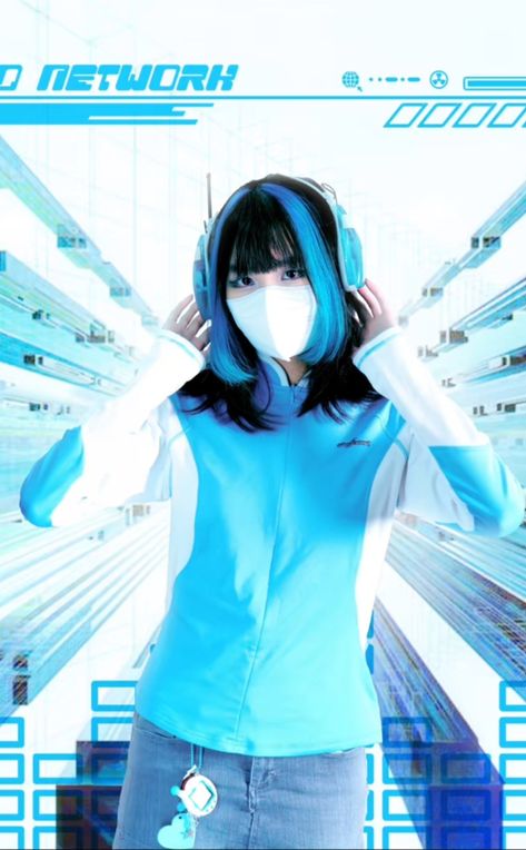 Wii Fashion, Japan Cybercore, Cybercore Cosplay, Cyberfashion Aesthetic, Blue Cybercore Clothes, Cybercore Aethestic Blue, Aesthetic 2000s Outfits, Retro Futurism Fashion, Nature Outfits