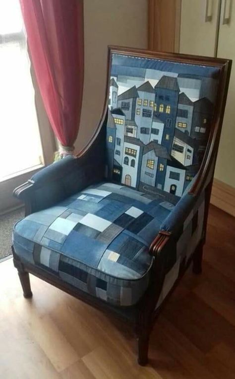 Denim Furniture, Upcycled Furniture Diy, Denim Art, Dekorasi Kamar Tidur, Recycle Jeans, Denim Crafts, Old Jeans, Recycled Denim, Recycled Furniture