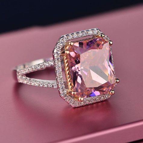 Pink Tourmaline Rings, Sapphire Halo Engagement Ring, Split Shank Diamond Ring, Asscher Cut Diamond Ring, Sapphire Engagement Ring Halo, Gorgeous Rings, Pink Diamond Ring, Rings Women, Asscher Cut Diamond