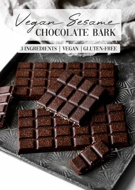 Sesame Chocolate, Vegan Chocolate Bark, Spicy Chocolate Bark, Coconut Oil Chocolate Bark, Choclate Bark, Salted Dark Chocolate Date Bark, Caramel Dip, 4 Ingredient Recipes, Vegan Bar