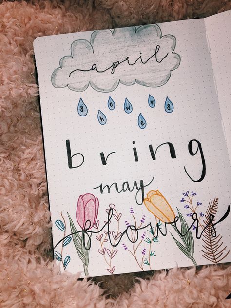 April Showers Bullet Journal, April Planner, Agenda Ideas, April Bullet Journal, Planner Themes, April Showers Bring May Flowers, Planner Tracker, Bullet Journal Themes, Bullet Journal Writing