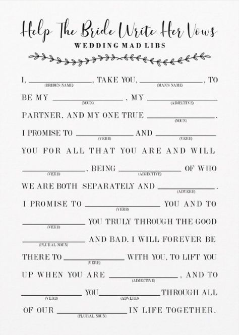 Wedding Vows Mad Libs, Bridal Mad Libs Free Printable, Bridal Shower Games And Activities, Wedding Vow Mad Libs, Bridal Shower Game Printables, Bridal Shower Games Funny Hilarious, This Or That Bridal Shower Game, Unique Bridal Shower Activities, Bridal Party Games Activities