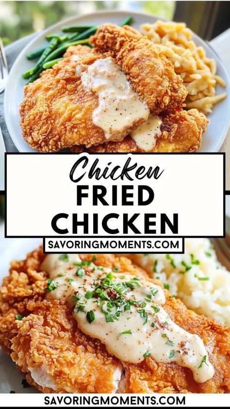 Crispy, golden, and packed with flavor—this Southern fried chicken recipe is the ultimate comfort food. Perfect for dinner or a quick lunch, it’s an easy, crowd-pleasing dish. Get the recipe and start cooking today! #ChickenFriedChicken #FriedChicken #SouthernRecipes #ChickenBreastRecipes #ComfortFood #DinnerIdeas #QuickLunchRecipes #EasyDinner #ChickenRecipes Southern Chicken Fried Chicken, Easy Country Fried Chicken, Chicken Coating Recipes Flour, Recipes Men Love, Texas Roadhouse Chicken Fried Chicken, Country Chicken Recipes, Southern Fried Chicken Recipe Soul Food, Classic Chicken Recipes, Gravy For Fried Chicken