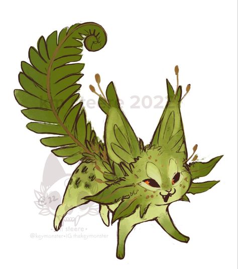 Plant Fantasy Creatures, Moth Cat Art, Fern Art Drawing, Fantasy Pet Concept Art, Fantasy Plants Concept Art, Forest Creatures Mythical, Dnd Plants, Fern Drawing, Plant Animals