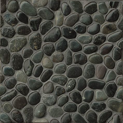 Pebble Rock Random Sized Stone Pebble Tile in Hitam River Rock Bathroom, Pebble Stone Flooring, Fancy Tile, Rock Tile, Rock Floor, Water Fountain Design, Tropical Interior Design, Pebble Floor, Porch Tile