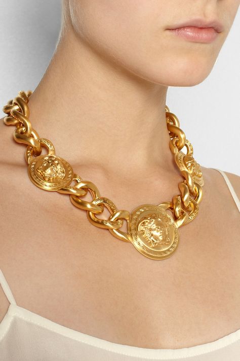 Versace Necklace, Vintage Chain Necklace, Italian Gold Jewelry, Clean Gold Jewelry, Online Gold Jewellery, Versace Gold, Versace Jewelry, Real Gold Jewelry, Charm Chain