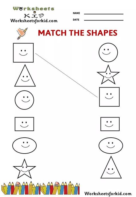 Worksheet For Nursery Class, Match The Shapes, Kindergarten Math Worksheets Addition, Shape Worksheets For Preschool, Nursery Worksheets, Shapes Worksheet Kindergarten, Preschool Activities Printable, Shape Tracing Worksheets, Fun Worksheets For Kids