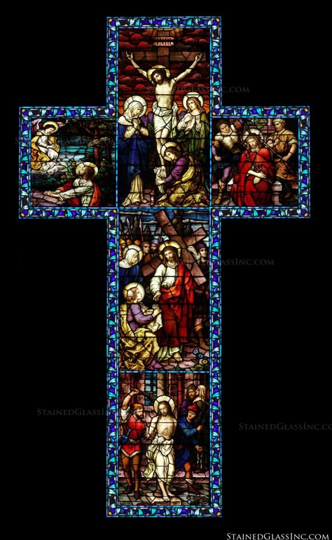 "Cross Appasionata" Religious Stained Glass Window Catholic Church Stained Glass, Stained Glass Cross, Stained Glass Windows Church, L'art Du Vitrail, Stained Glass Church, Glass Cross, Religious Pictures, Biblical Art, Art Stained