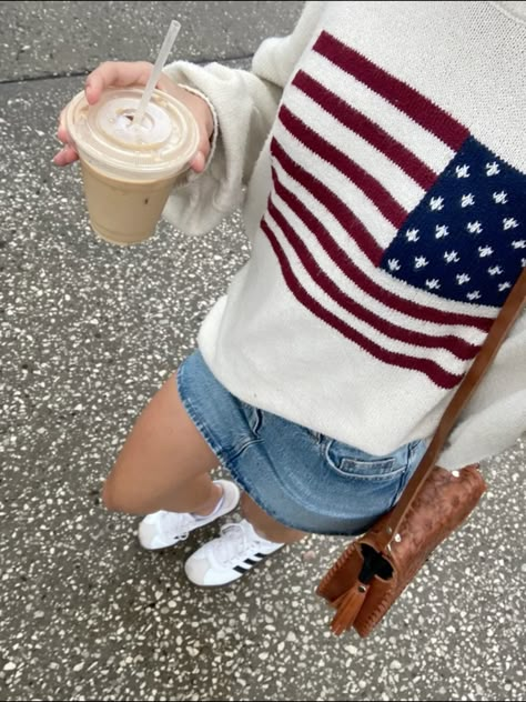 #denim #fashioninspiration #brandy Brandy Outfits, Clean Girl Style, Adidas Spezials, Flag Sweater, Downtown Outfits, Outfit Inspo Summer, Sweater Outfit, Illustration Fashion Design, Outfit Inspo Casual