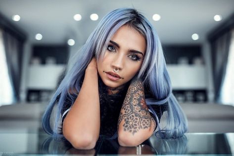 Tattoos Skull, Hair Tattoos, Tattoo Model, Beauty Tattoos, Tattoo Models, Empath, Inked Girls, Beautiful Tattoos, Blue Hair