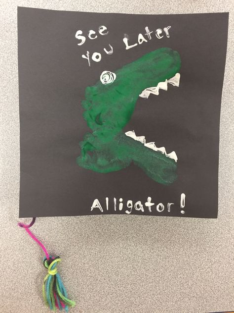 Green Footprint Art, Green Infant Art, Alligator Art Preschool, A Is For Alligator Handprint, See You Later Alligator Printable Free, See You Later Alligator Printable, Alligator Painting Easy, Alligator Crafts, Infant Crafts